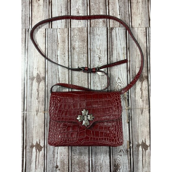 Patricia Nash Leather Oxblood Croc Embossed Crossbody Bag Red 10th Anniversary - Picture 1 of 8